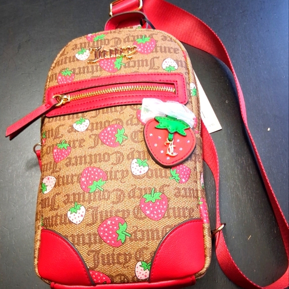 NWT Strawberry Juicy Couture Sling Back Pack   Size 11"×7"×2" - Picture 1 of 16